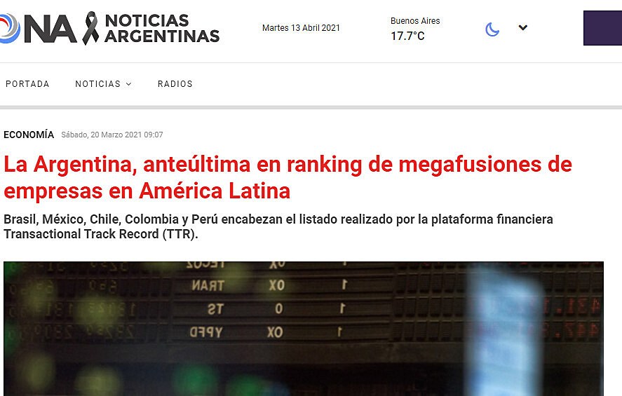 La Argentina, anteltima en ranking de megafusiones de empresas en Amrica Latina